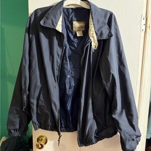 Haggar Blue Windbreaker Jacket with Elastic Cuffs and Water-Resistant Finish